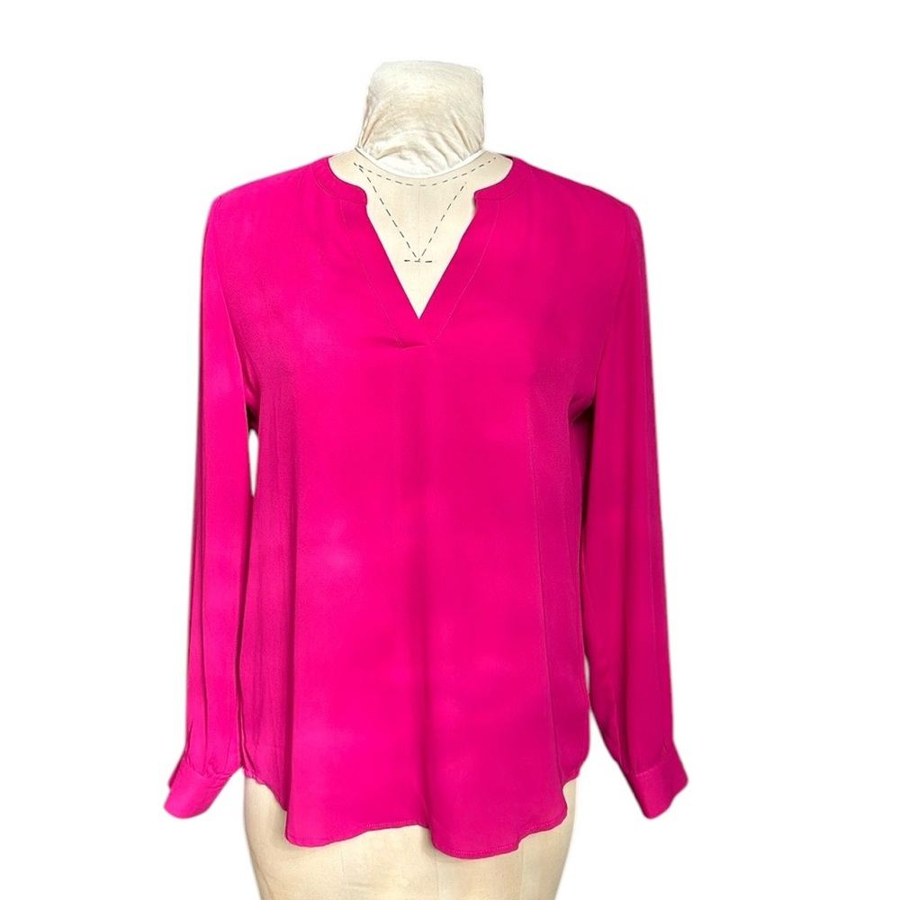 ADRIANNA PAPELL | Long‎ Sleeve Blouse V-neck Pink Barbiecore Business M